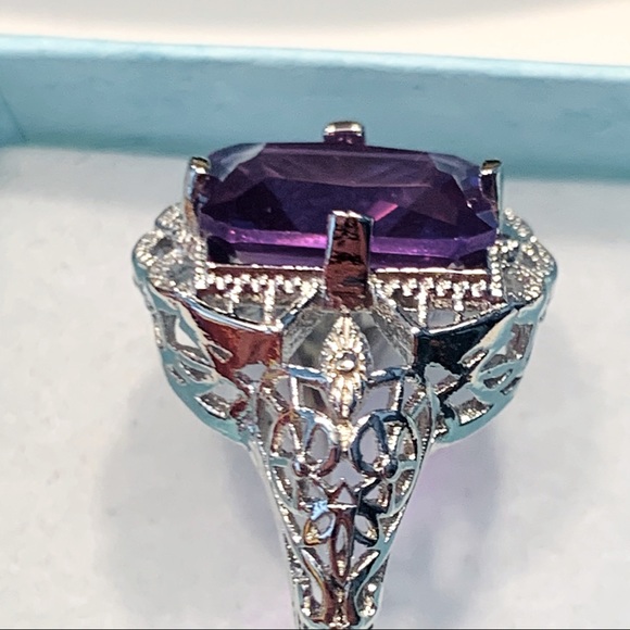 💜🆕 Vintage Amethyst Purple Gemstone Silver Ring - Picture 4 of 9